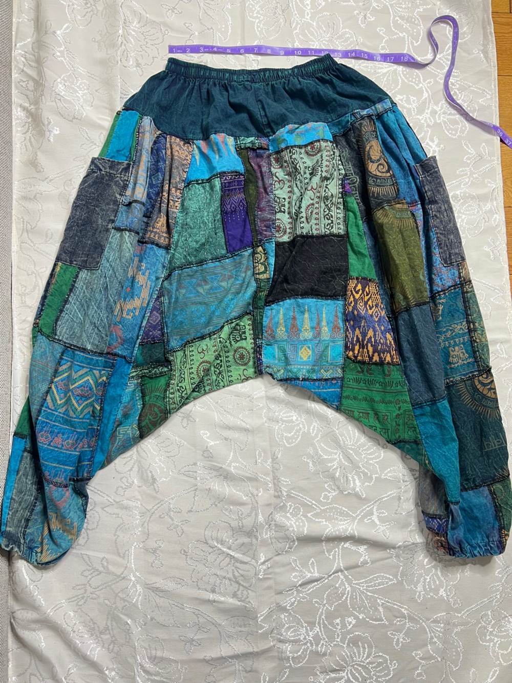 Patchwork Boho Scarf in Teal, Green & Blue, harem pants…